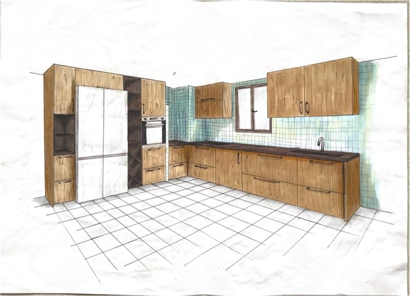 Croquis d'une cuisine sur mesure
