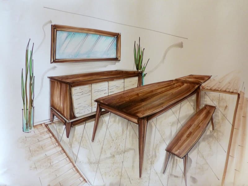 Croquis d'un ensemble de mobilier contemporain